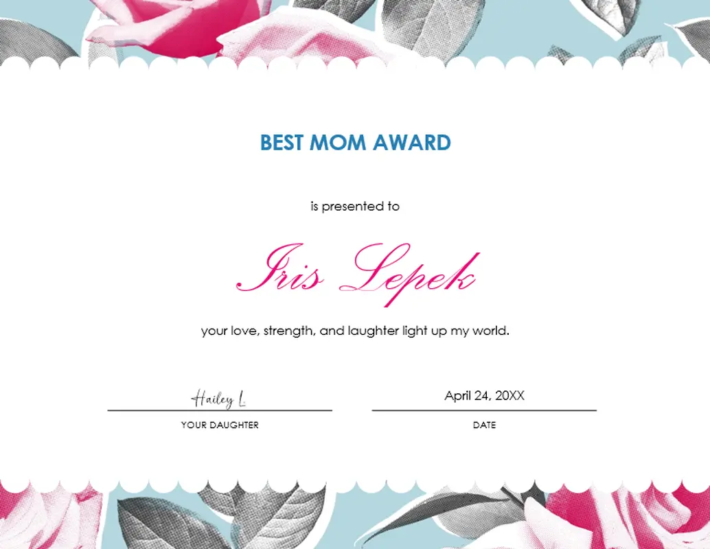 Best mom award certificate